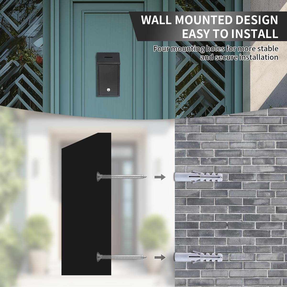 Metal Suggestion Box Cash Box Wall-Mounted & Tabletop With Lock slot for Fundraising Comment Voting Prayer Money Drop Donation for Home Office Outdoor 10.62×5.51×2.36"