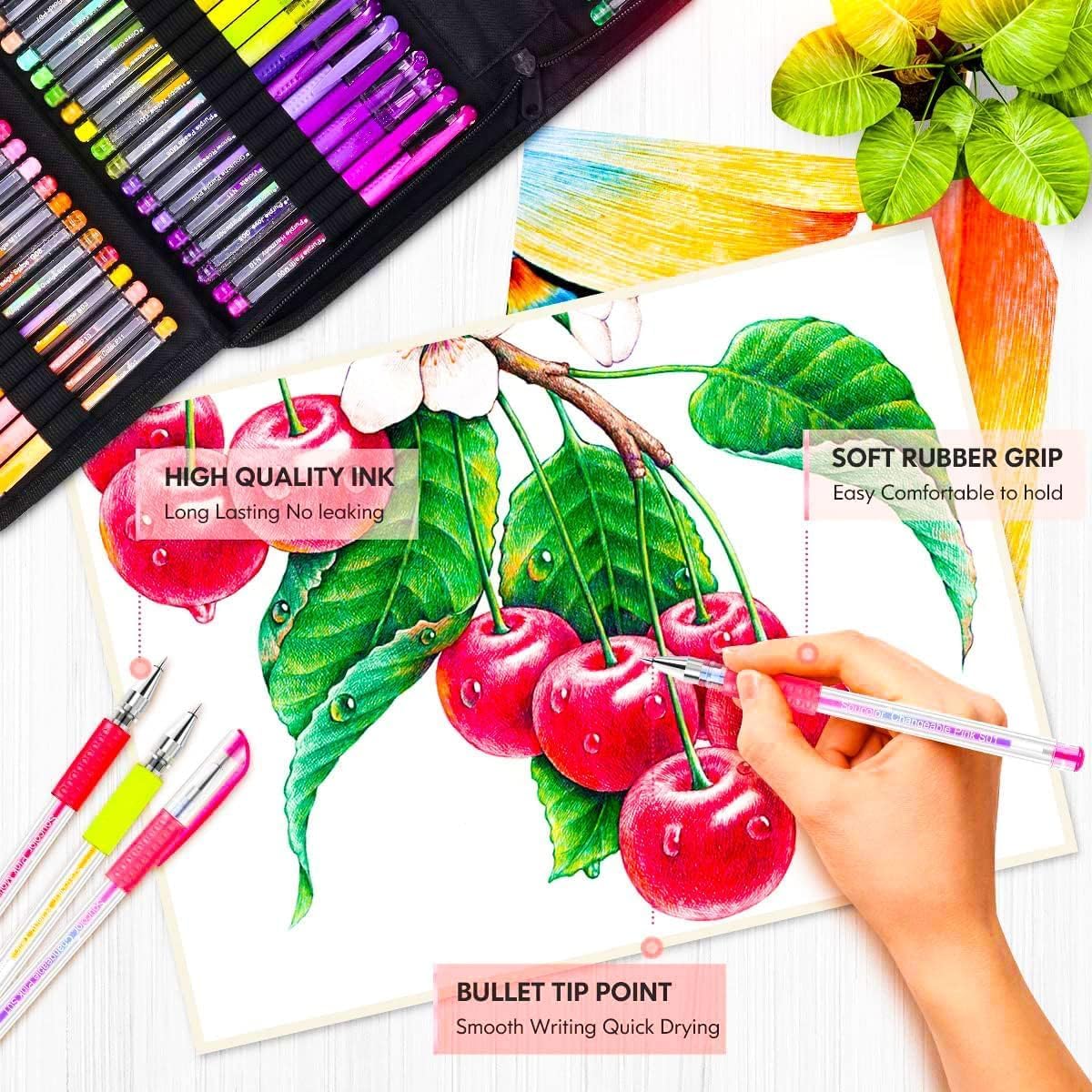 Soucolor 120 Pack Aesthetic Pastel Gel Pens, Japanese Stationery Cute Art Supplies for Kids, Teens & Beginner Artists, Gift Set for Girls, Women, Birthday & School Sketching Supplies