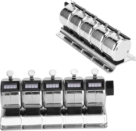 Metal Hand Tally Counter Handheld Mechanical Number Click Counters Manual Counter 4Digit 5 Units Stainless Steel Tally Number of People At Airport/Terminal Order/Factory Statistics