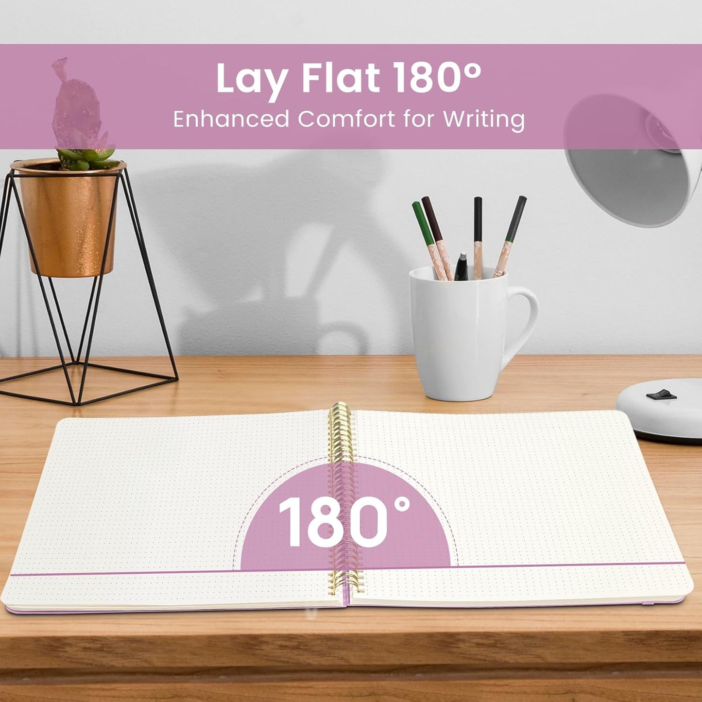 Taja Spiral Dotted Notebook, 8.5"x11" Notebooks for Work, Large A4 Journal for Women & Men, Bullet Dotted Journal, Journaling Notebook for Writing, Plastic Cover Spiral Journal, Purple