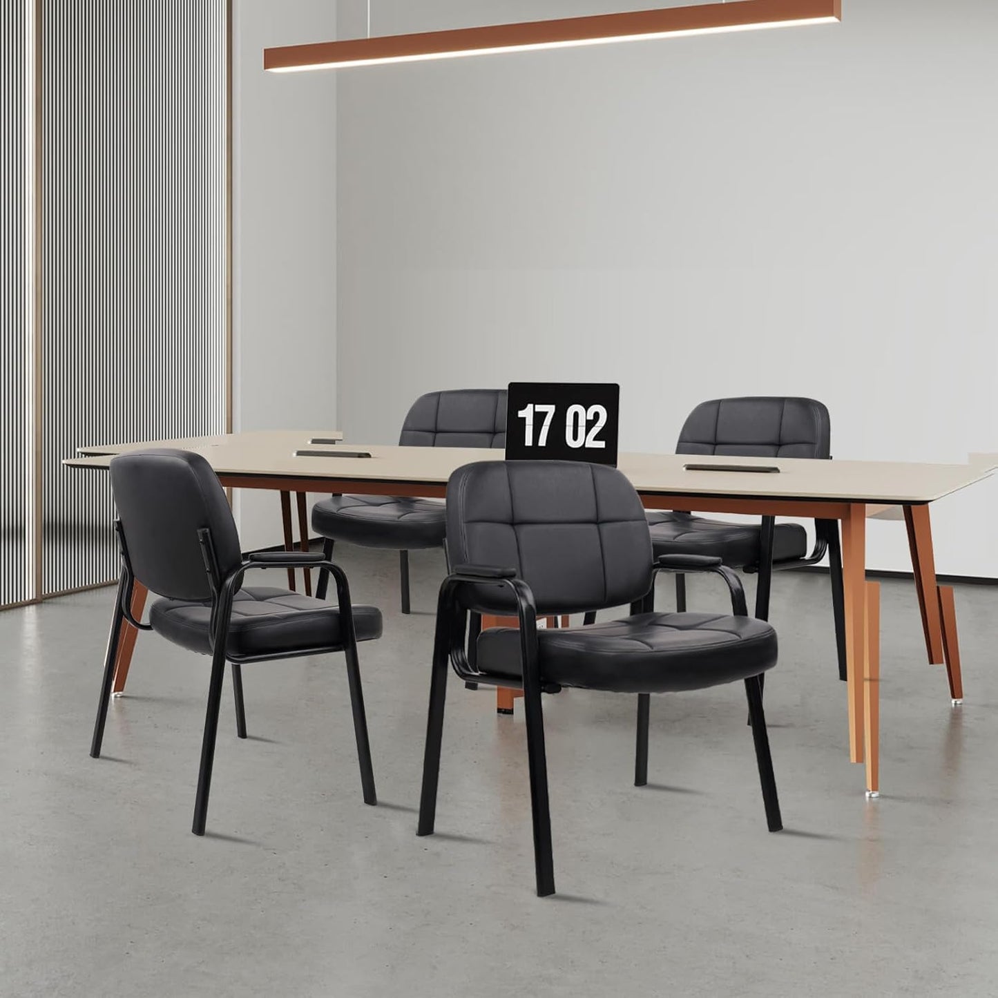 CLATINA Big & Tall 500 lbs Waiting Room Guest Chair, Leather Office Reception Chair No Wheels with Padded Arms for Elderly Home Desk Conference Room Lobby Side Salon Clinic, Black(4 Pack)