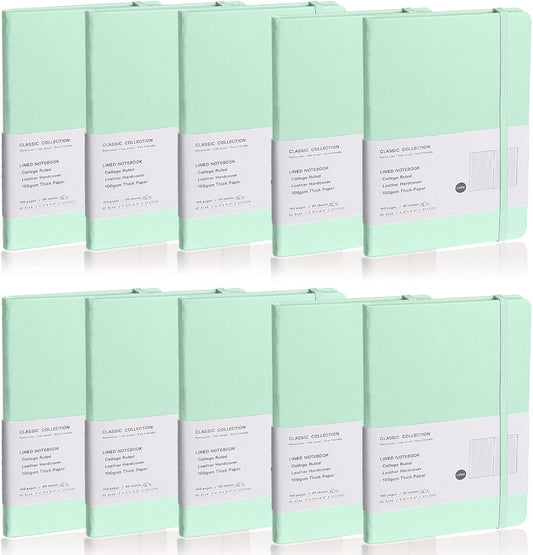 Lined Journal Notebook, 10Pack(Eggshell Green), 160 Pages, Medium 5.7 inches x 8 inches - 100 gsm Thick Paper, Hardcover
