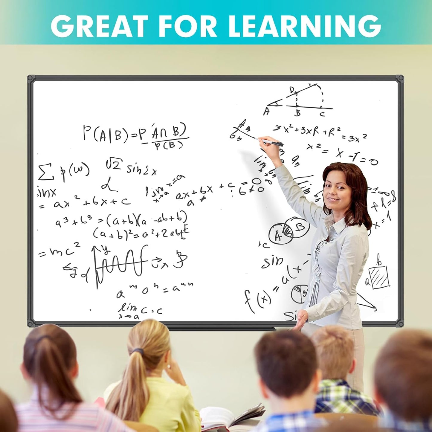 JILoffice Large Magnetic White Board, Dry Erase Board 72 x 40 Inch, Black Aluminum Frame with Detachable Marker Tray, Wall Mounted Board for Office Home and School