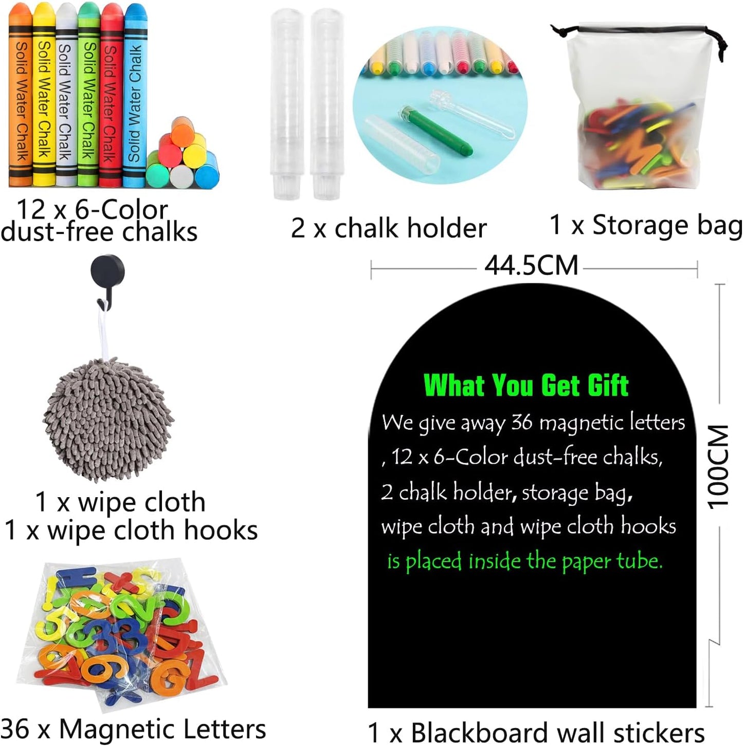 Magnetic Chalkboard Wall Arch Decal 39.3"x17.5" Contact Paper Peel and Stick for Walls Self Adhesive Magnetic Wall Board Sticker with 36 Magnet Letters for Kid Black Chalk Board Wallpaper Roll