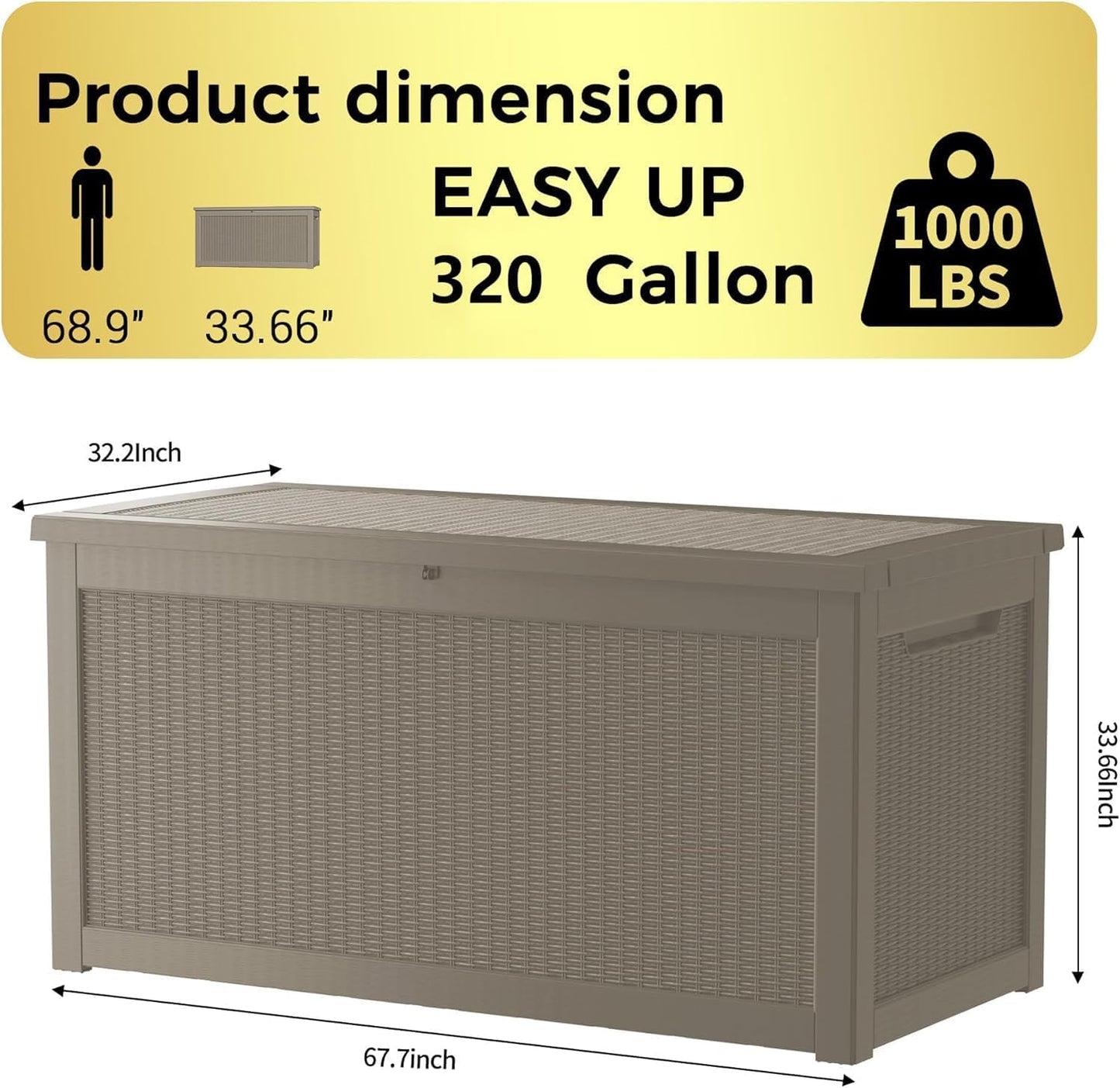 320 Gallon Outdoor Storage Box Waterproof Lockable Resin Deck Box Large, Patio Storage Bin for Pool Accessories Cushion Furniture, Garden Tools, UV-Resistant Outside Delivery Grey