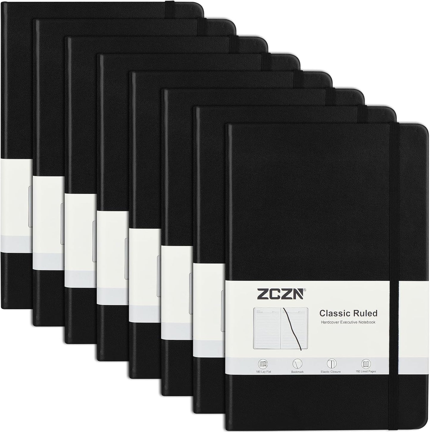 ZCZN 8 Pack Hardcover Journal Notebooks, 5.5"x8.3", Hardcover, Black, A5 Lined Journals for Notes-taking,Writing,Diary, Ruled Journaling Notebooks for Work School Travel Home