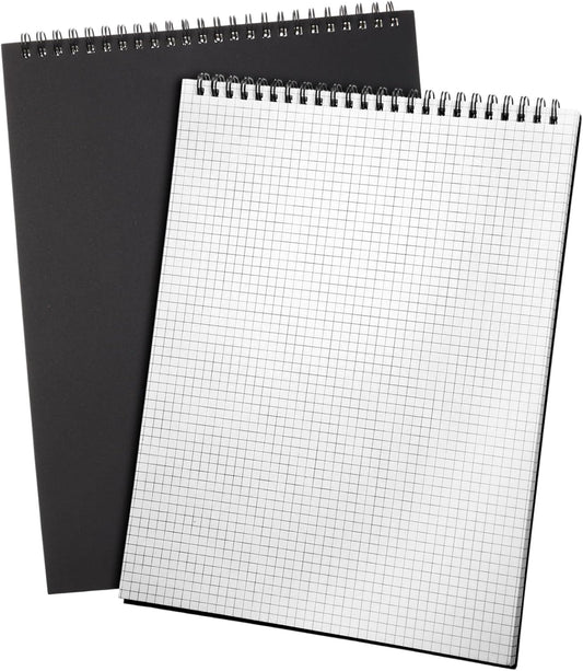 2 Pack Top Spiral Graph Paper Notebooks 8.7 X11.4 Inch A4 Grid Paper Notepad 70 Sheet Memo Steno Pad for Engineering Writing Sketching Drawing School Office Supplies (Black)