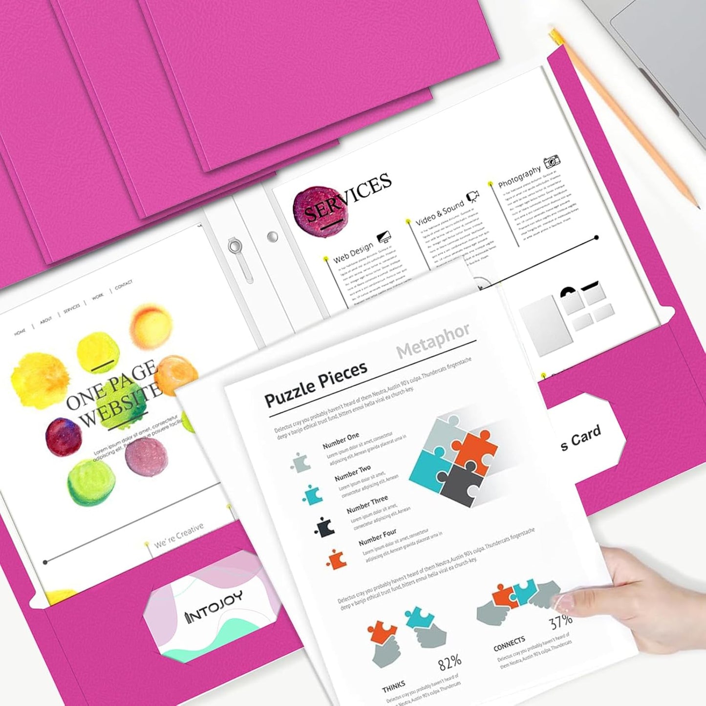 50 Pack Two Pocket Folders Business Card Holder Paper Folders with Prongs for School Office Filing Cabinet Resume Portfolio (Pink)