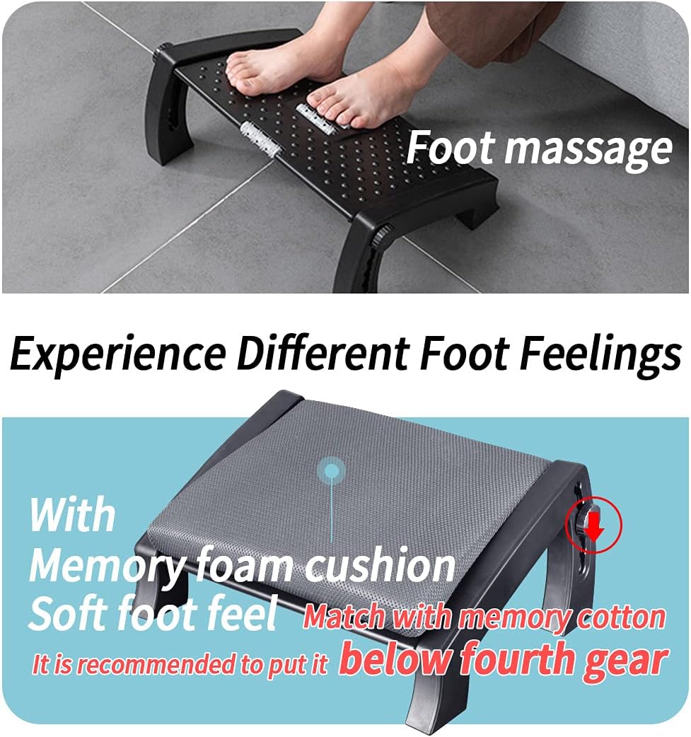 MyPlace Adjustable Height Foot Rest Under Desk at Work - 6 Height Sturdy Office Footrest - Added Comfort Memory Foam - Non Slip Bottom - Straighten Back & Hip & Leg and Improve Posture