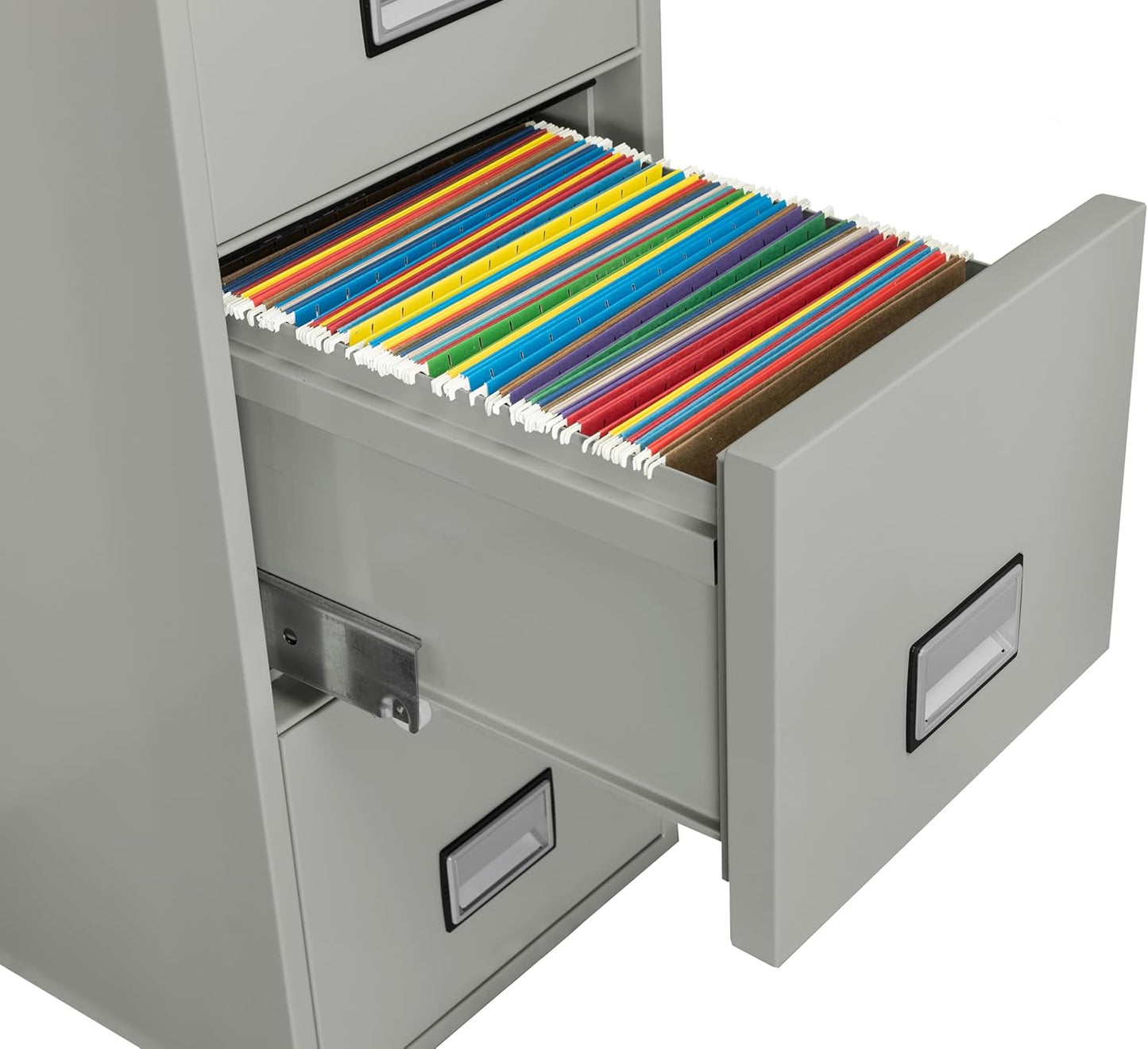 25 inch 4-Drawer Vertical Fireproof File Cabinet – Letter Size Filing – Key Lock – Water Resistant Seal – Fire and Impact Rated – Light Gray Finish – Model LTR4W25LG