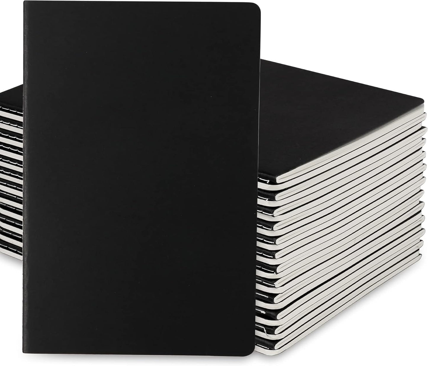 24 Pack College Ruled Notebook & Journal Bulk, Black Cover, Line Thick Paper, A5 Size, 5.5x8.3 inch, 60 Pages, Small Subject Note Pad Planner Set for Women Men Kids Traveler Student Office