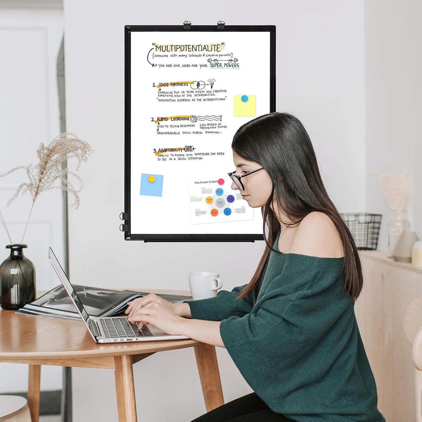 Double-Sided White Board Black Aluminium Frame, 24" x 18" Dry Erase Board Magnetic Whiteboard for Wall, Hanging Mounted Whiteboard Home, School, Office, Kitchen