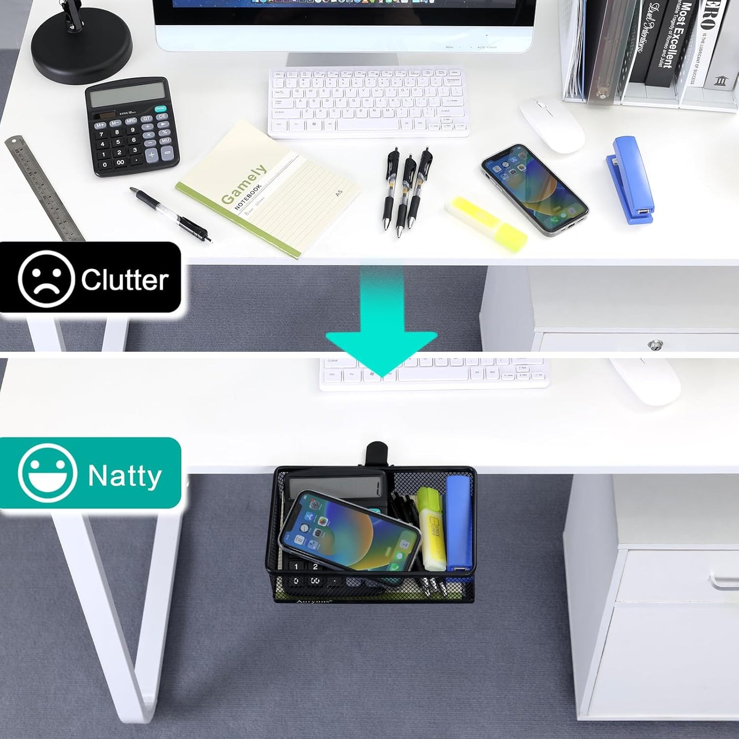 Clip-on Drawer organizers, desk organizer,can be clipped around the table to store small items. (Black - Small), Bronze Gold