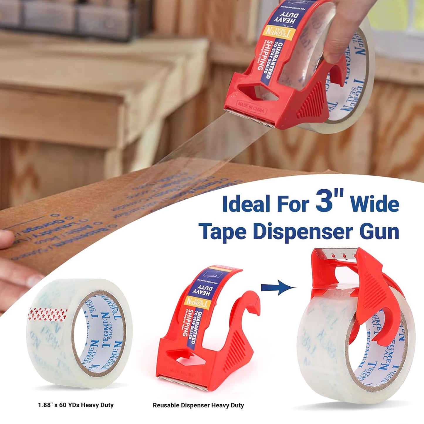 Heavy Duty Clear Packing Tape with Dispenser Combo for Shipping, Moving & Storage,Thicker Clear Packing Tape, 1.88 inches Wide, 60 Yards Per Roll, 36 Pack 2160 Total Yards