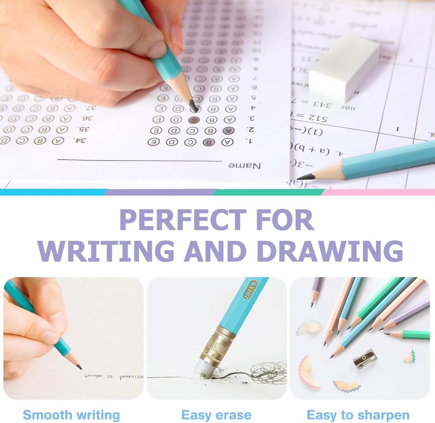 V-Opitos Wood-Cased #2 HB Pencils, 48 Pack Pre-Sharpened Pencils with Top Erasers, Bulk Pastel Color Pencils for School Teacher Supplies, Writing, Drawing and Sketching