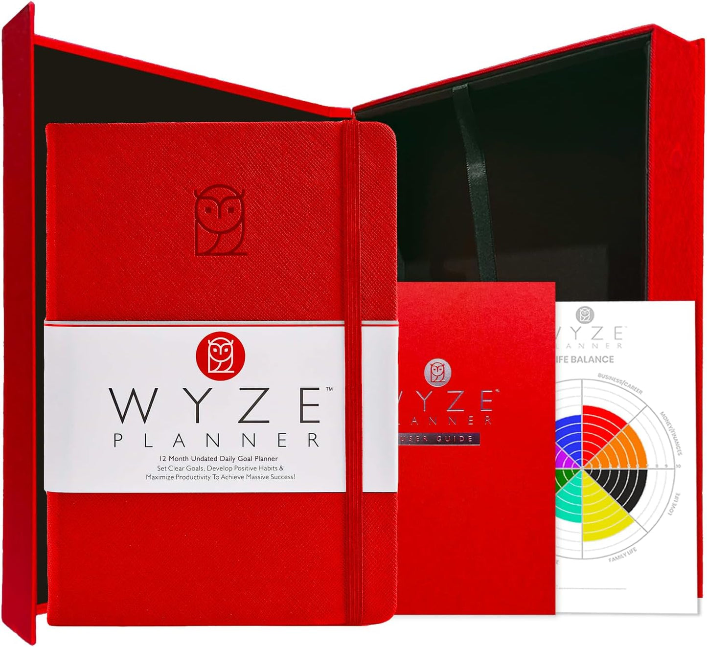 Undated Daily Planner – 1-Year B5 Productivity Organizer with Two-Page Weekly Spread, Goal Setting, Habit Tracker, Weekly & Monthly Pages – Hardcover Time Management Notebook (Red)