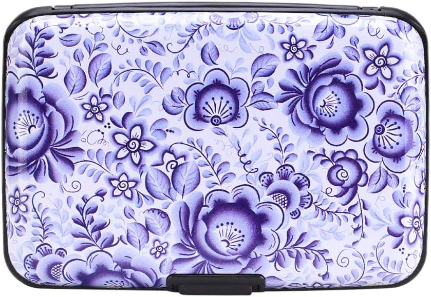 ELFISH Mini RFID Aluminum Wallet Credit Cards Holder Business Card Case Metal ID Case for Men Women (Camellia)