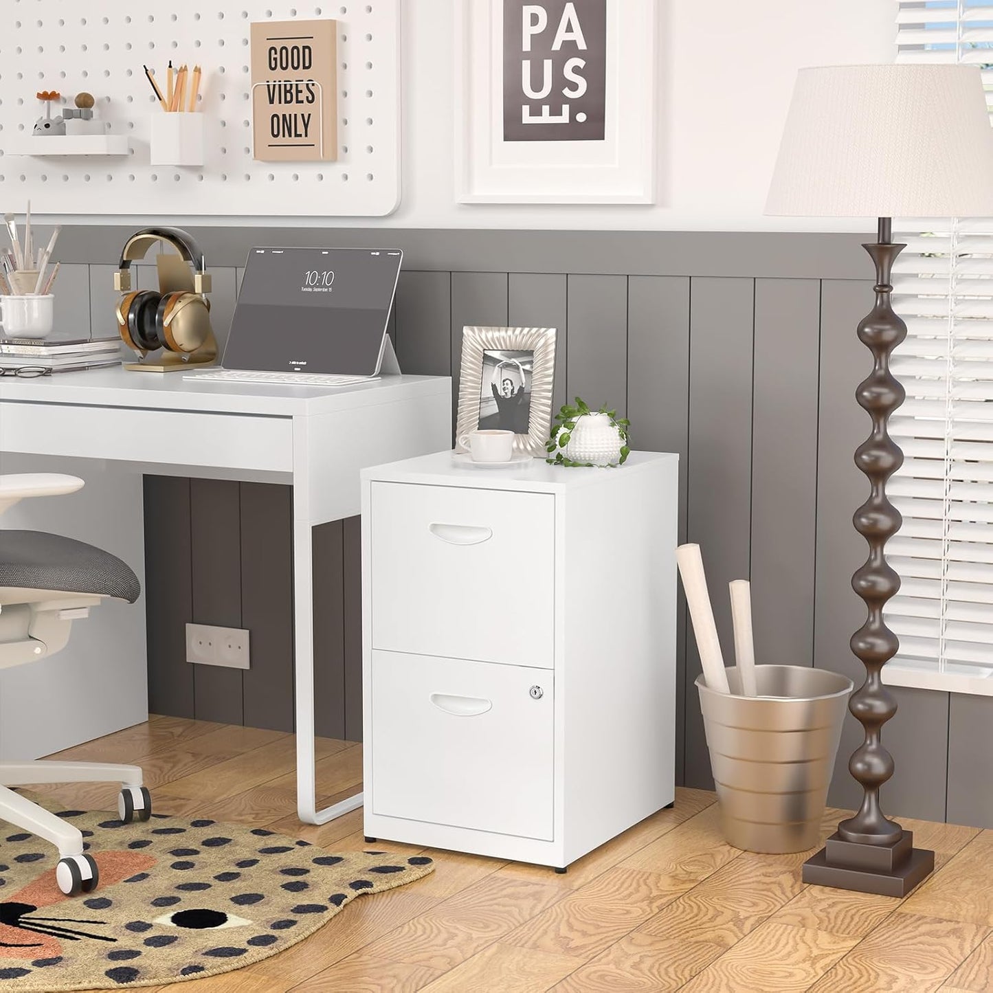 2 Drawer File Cabinet with Lock,White Metal Office Drawers Filing Cabinets for Home Office, Two Drawer Under Desk File Cabinet for Hanging Letter,Easy Assemble