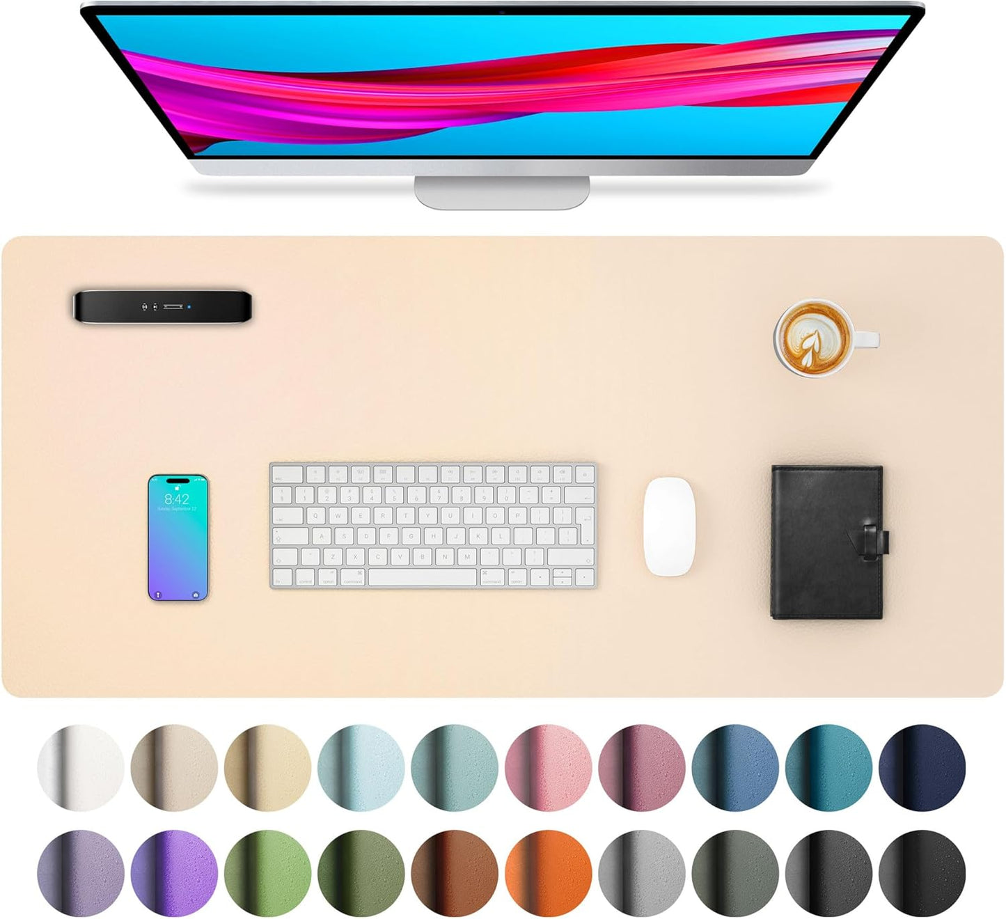 Aothia Large PU Leather Desk Pad Protector – Non-Slip Mouse Pad & Writing Mat for Office/Home, Waterproof, Easy to Clean(23.6" x 13.7", Soft Peach)