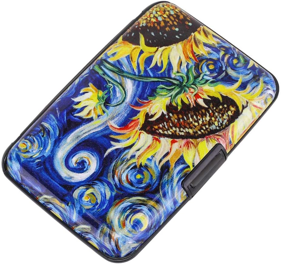 ELFISH Mini RFID Aluminum Wallet Credit Cards Holder Business Card Case Metal ID Case for Men Women (Sun flower)