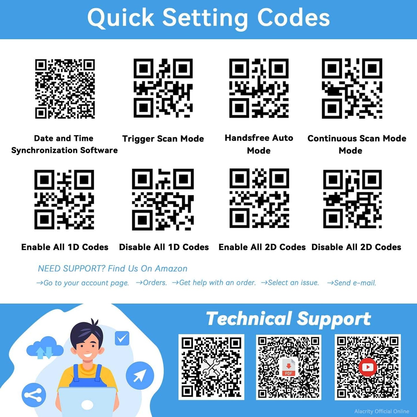 Alacrity Upgraded 2D Industrial Barcode Scanner with Wireless Charging Stand, 1968 Feet Transmission Distance 433Mhz Wireless & Bluetooth 2in1 Barcode Reader, Shock Dust Proof Hands Free, Green