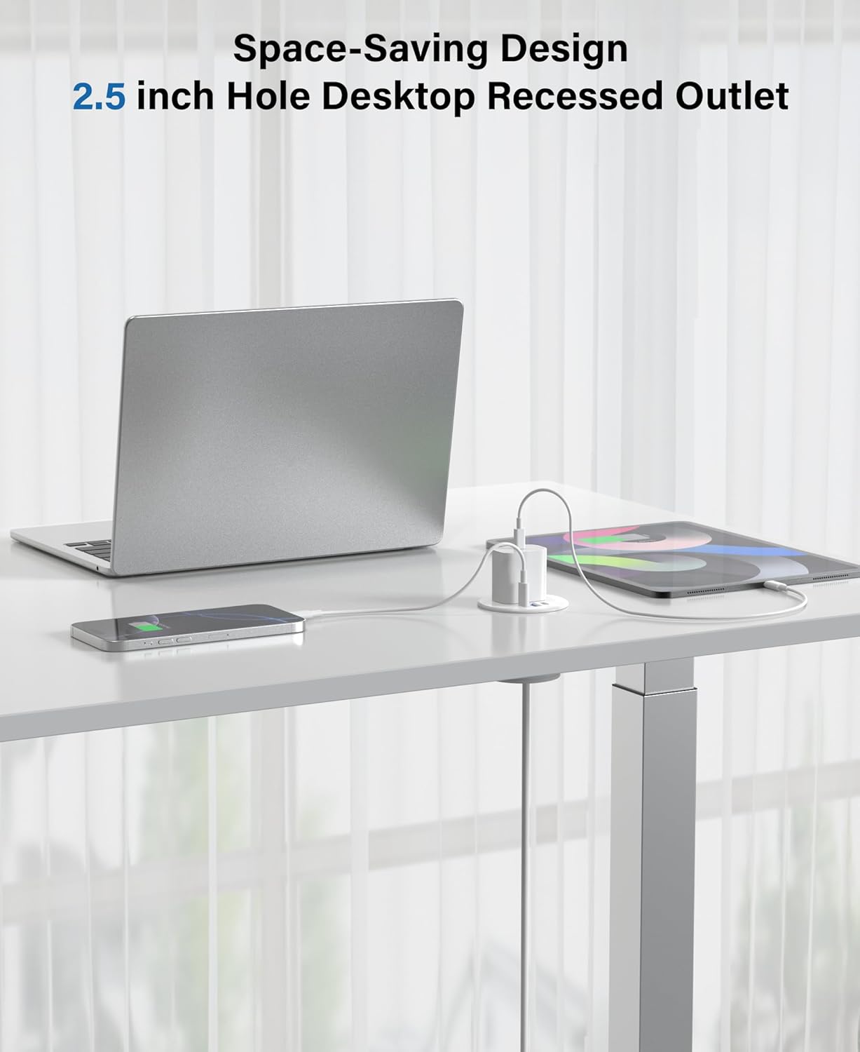 2.5 inch Power Grommet,20W USB-C Charging,1 Outlet with 2 USB C,1 USB Port,Furniture Flush Mount for Desktop,Recessed Power Strip,Workspace Essential Desk Outlet,2PCS (White, 2 PCS-6FT Cord)