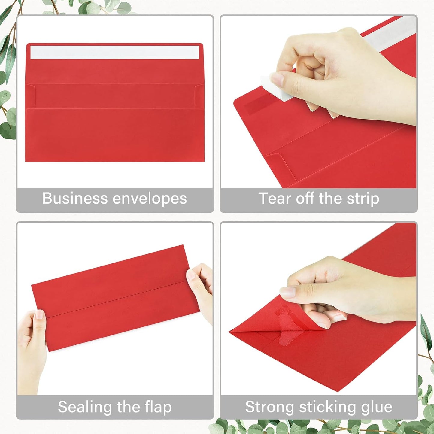 100 Pack #10 Business Envelopes, Self Seal Standard Christmas Red Envelopes for Secure Business & Legal Mailing, Office, Checks, Letter, Invoices, 4 1/8 x 9 1/2 Inches