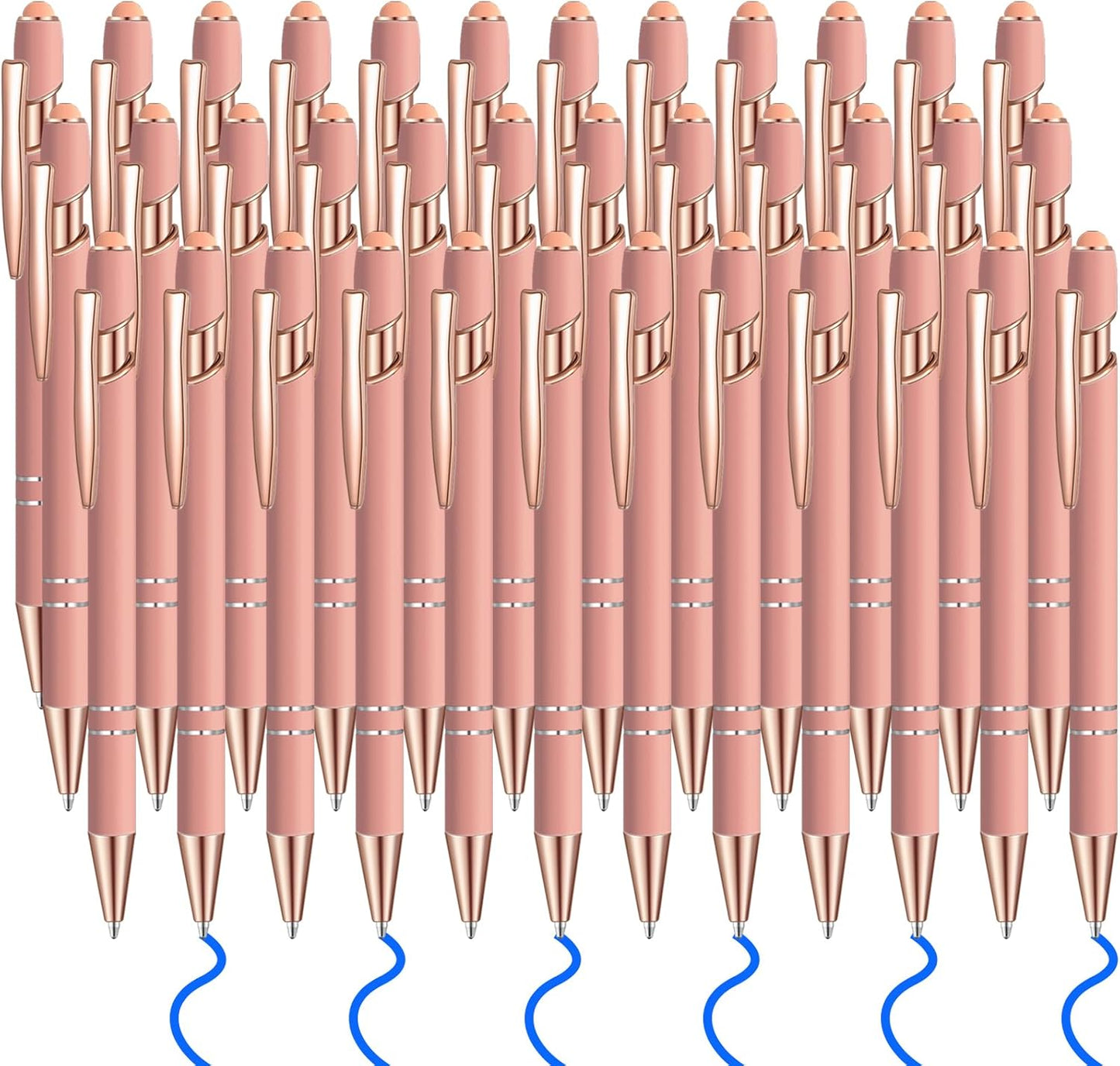 36 Pcs Blue Ink Ballpoint Pen with Stylus 2 in 1 Ballpoint Pen for Touch Screens School Office Coworkers (Rose Gold)