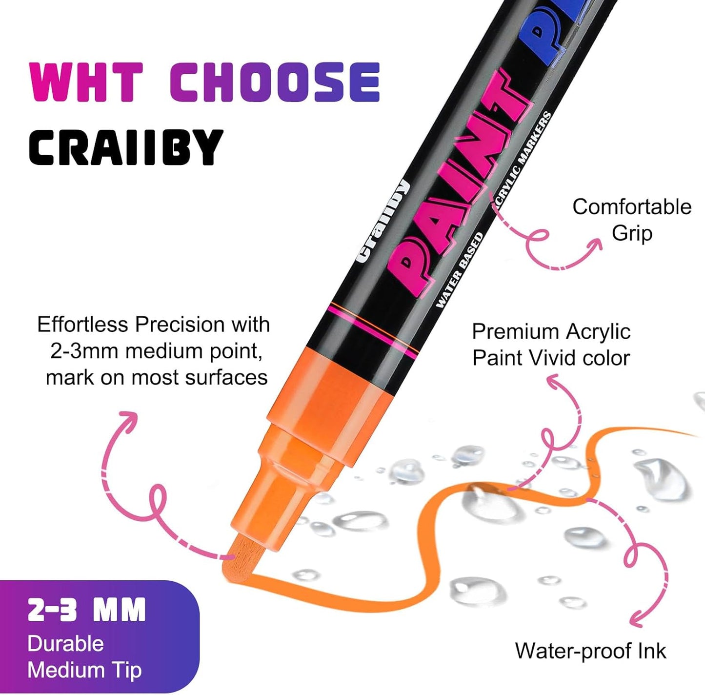 Purple Paint Pens Paint Markers - 8 Pack Permanent Quick Dry Waterproof Marker Pens for Rocks Wood Fabric Plastic Canvas Glass Mugs Metal Tire Stone