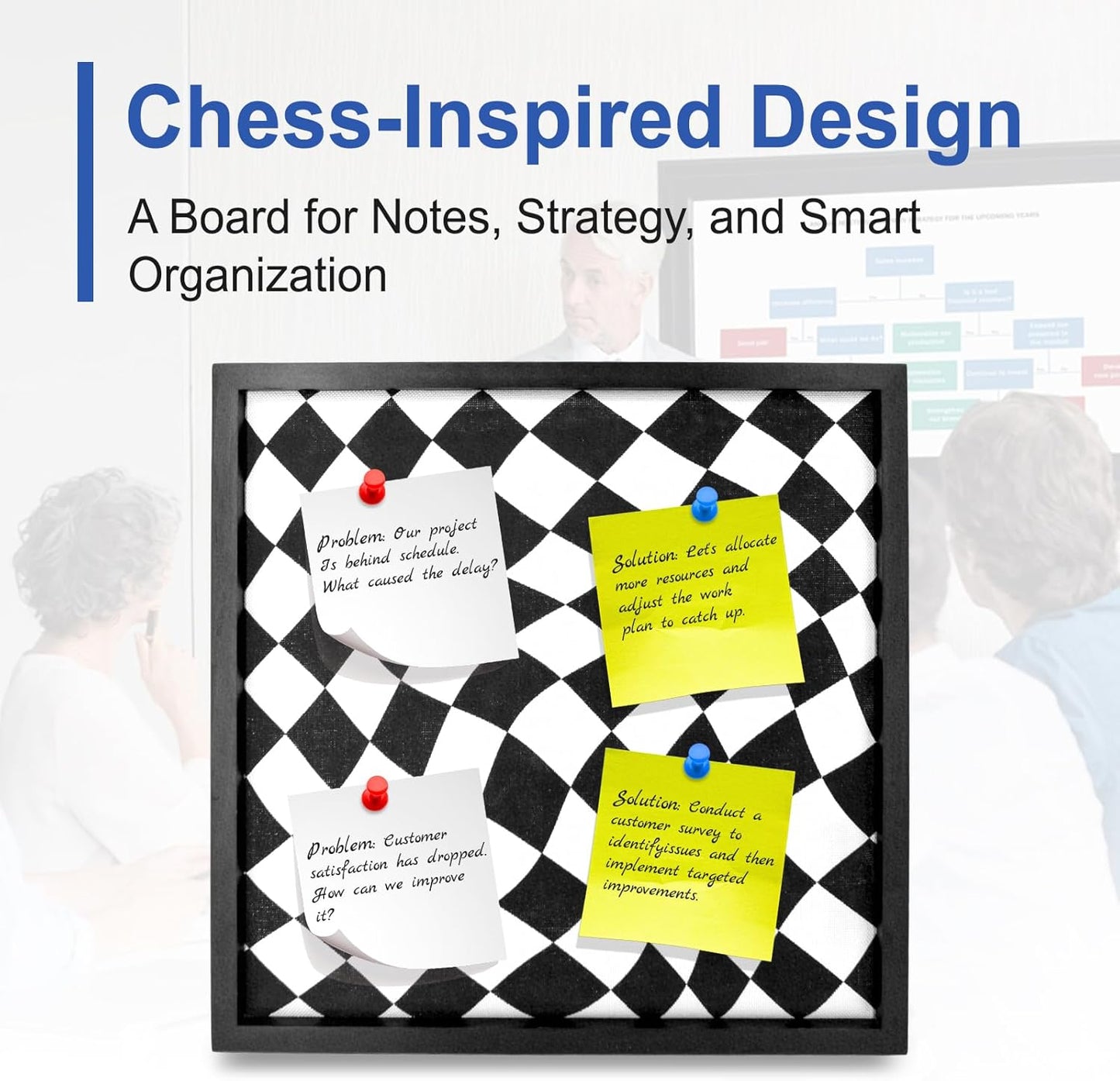 Cork Bulletin Board with Decorative Black and White Linen – 20x20 Inch Square Pin Board for Walls, Girls Vision Board for Organizing Notes, Photos & Reminders, Perfect for Office & Home