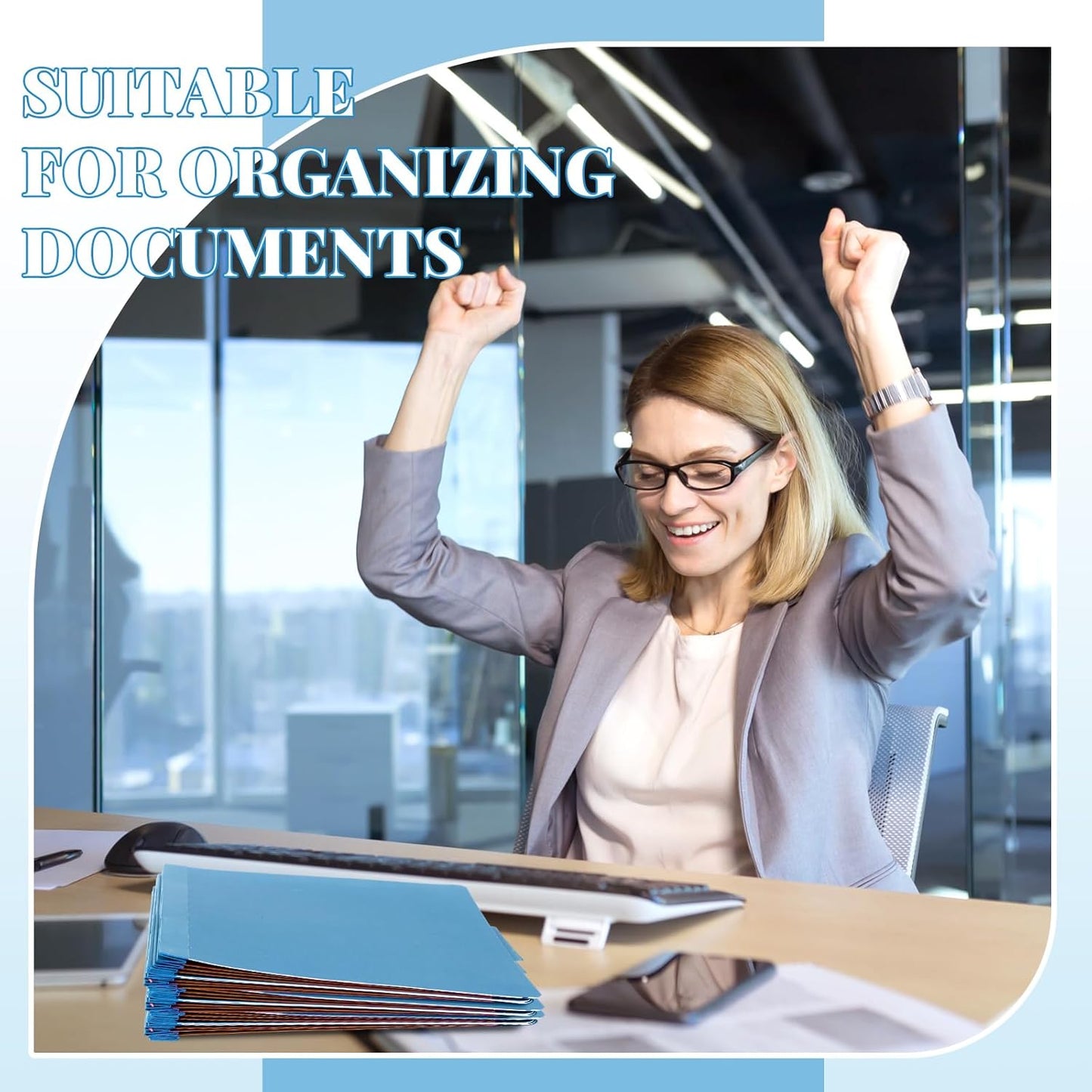 12 Pcs Classification Folders Letter Size, 3 Divider Pressboard File Folder with Fasteners, Expanding File Organizer Bulk for Teachers, Clergy, Office, Church, Christmas Donations (Blue)