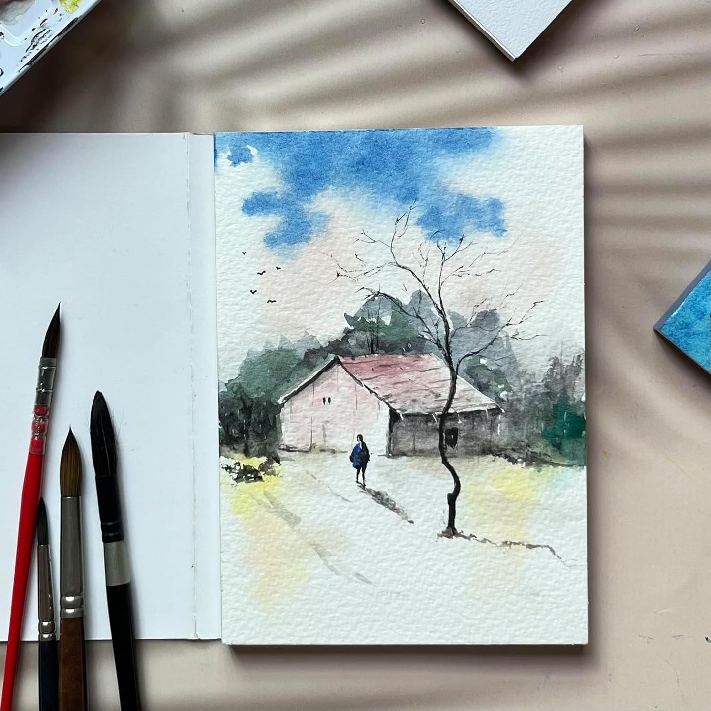 tumuarta Watercolor Paper Pad, 100% Cotton, 5x7, 140LB, 300 GSM, 16 Sheets, Acid Free, Cold Press, Watercolor Paper Mixed Media Sketch Books for Watercolors, Acrylic, Gouache, More Dry & Wet Media.