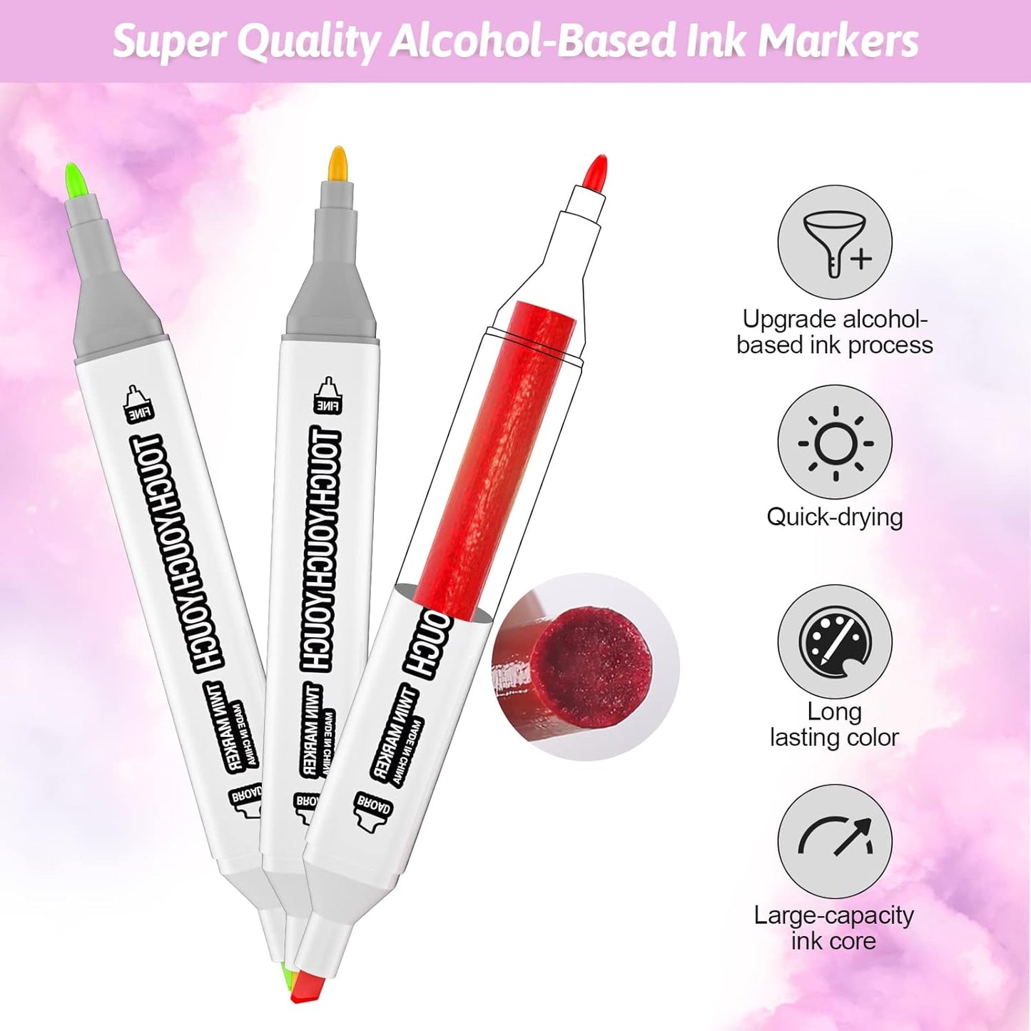 Banral 262 Colors Dual Tip Alcohol Based Markers, Twin Sketch Art Marker Set for Artists Adult Coloring Drawing Sketching Card Making Illustration, Premium Brush Pens with Case