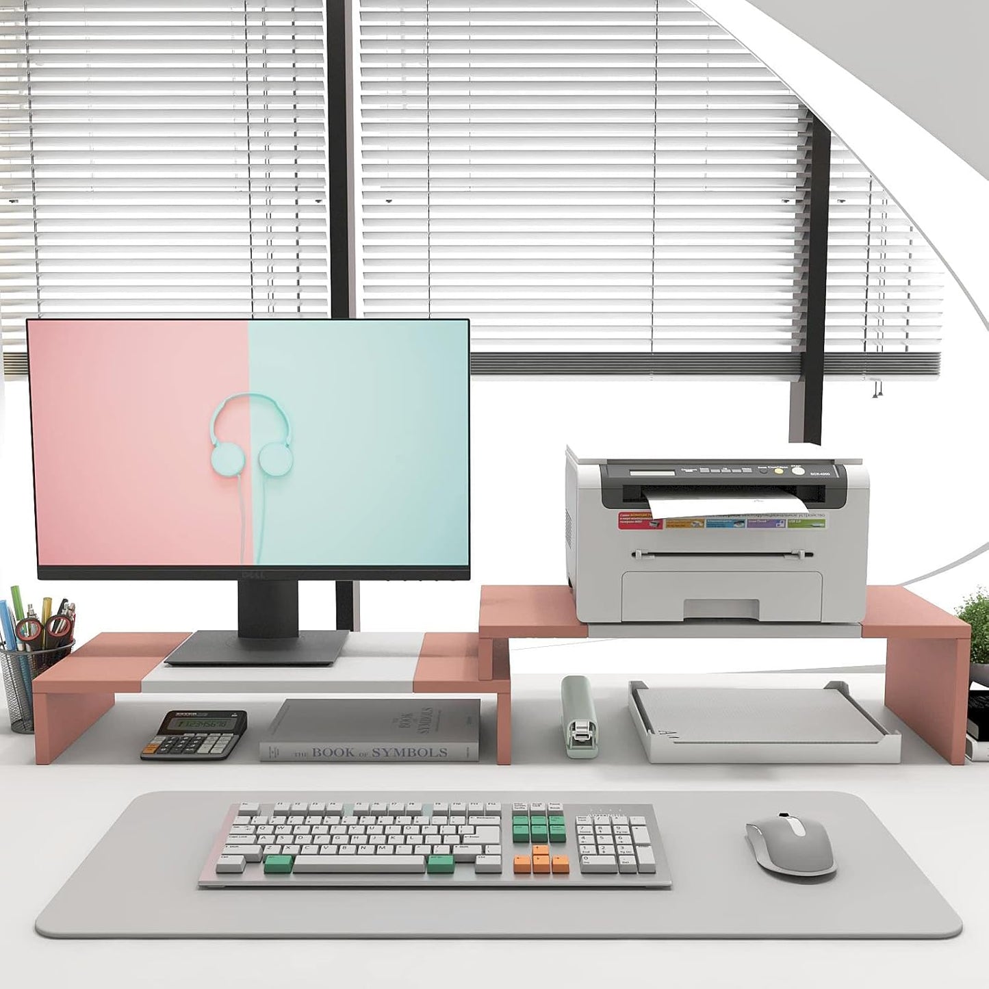 WESTREE Dual Monitor Stand - Monitor Stand Riser - 2 Shelf Computer Monitor Stand with Adjustable Length and Angle, Monitor Stands for 2 Monitors, Desktop Organizer Stand for PC, Computer, Laptop