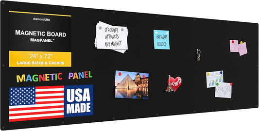 Diamond Life Magnetic Board - Memo & Vision Board for Home, Office, and Classroom - Magnet Board for Kids - Pre-drilled Mounting Screws Included (Black 24"x72")