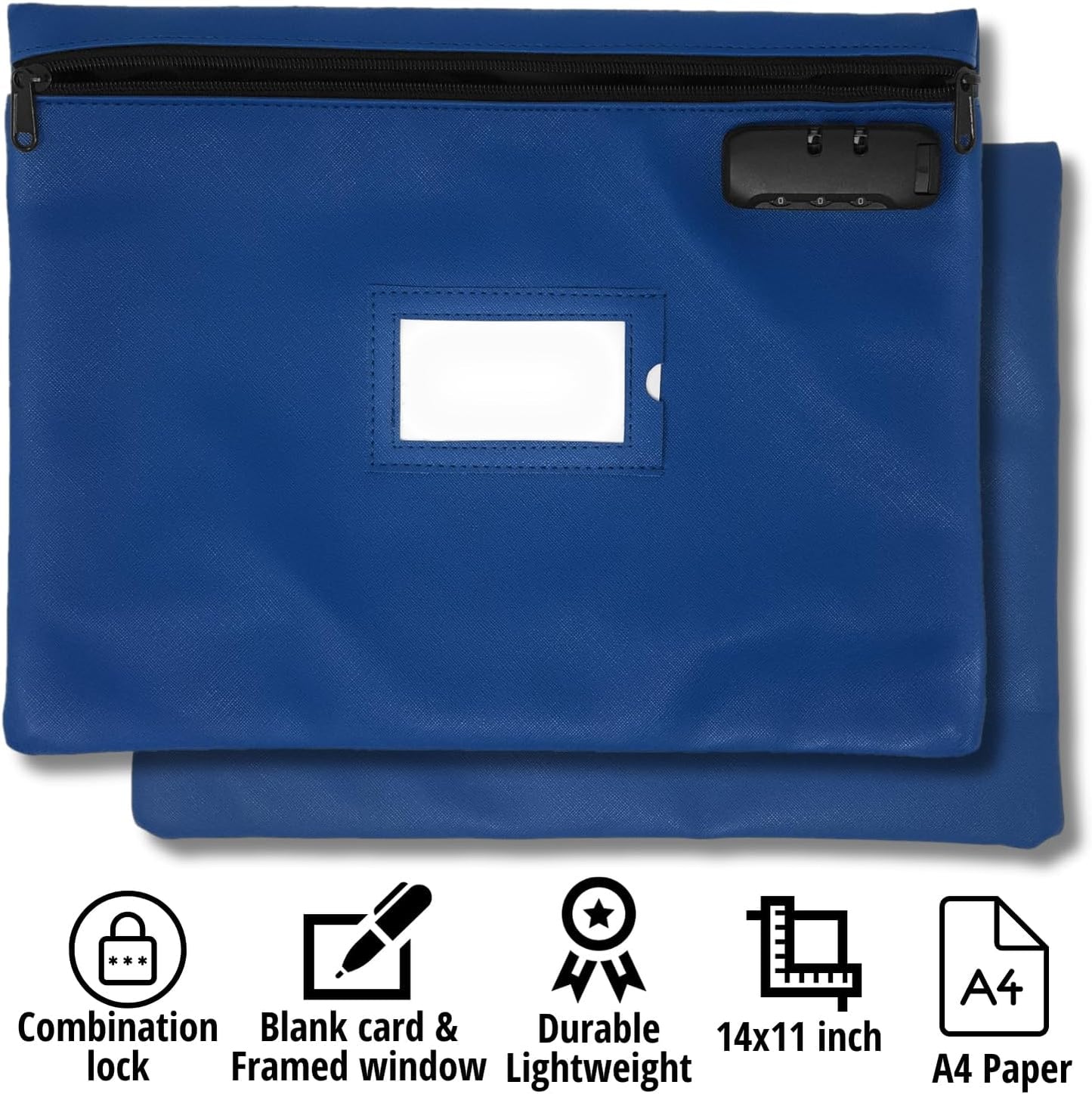 Notary Bag with Lock | 14x11 inch | Navy blue | Zipper Notary Supplies Bag | Locking Notary Bag for Notary Kit, Stamp, Embosser, Ink Pad, and Valuables | Locking Document Bag | Journal Carrying Case