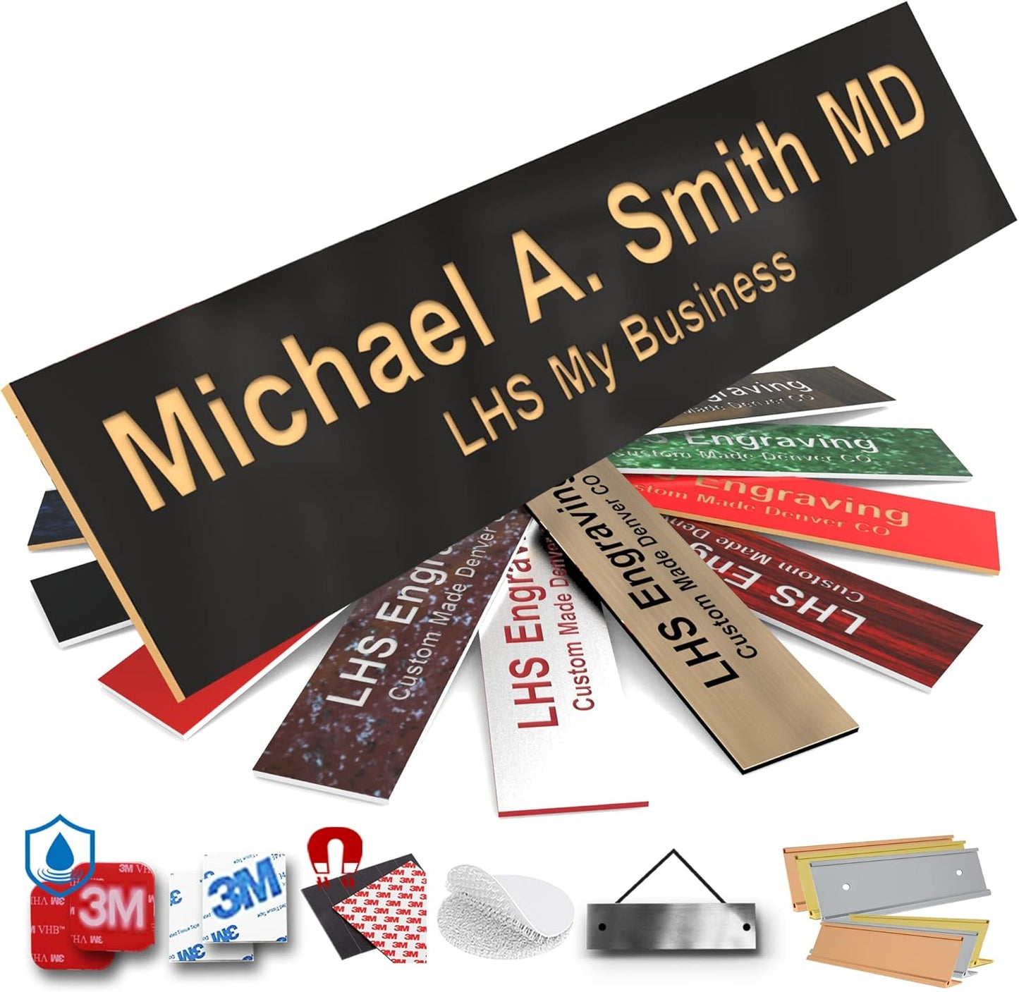 Engraved Door Signs for Office Personalized Black Plastic Door Plaque Gold Letters - Made in USA 2x6 B3