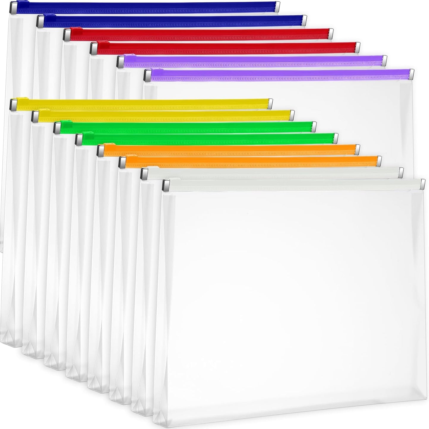 Yexiya 14 Pcs Back to School Clear Plastic Zip Envelope A4 Zipper Document Folder 13 x 9.7In File Folder Expanding Envelope Pouch for Paper Pencil Storage Office Supplies (Bright Colors)