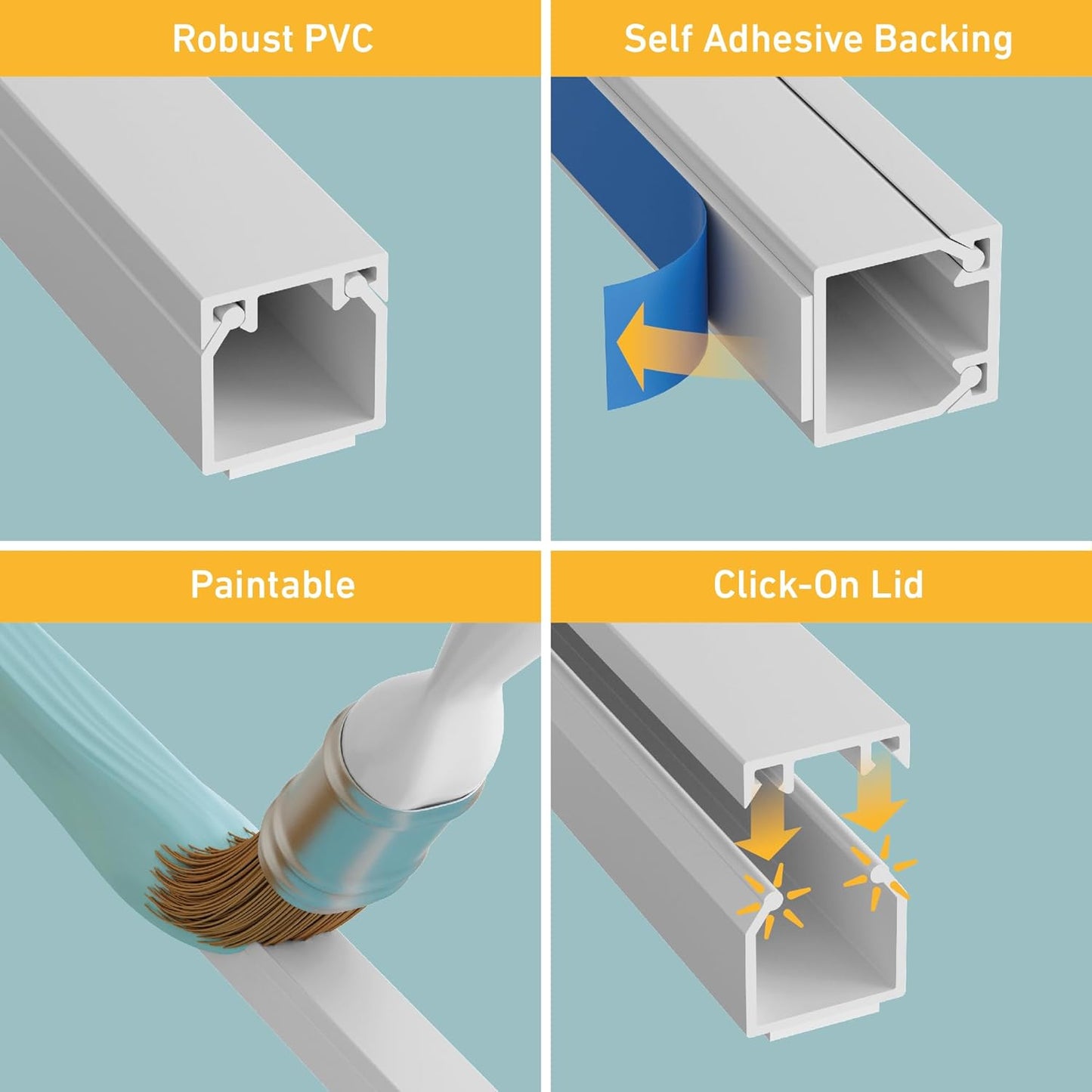 D-Line 3.28ft Cable Raceway, Self Adhesive Cord Cover, Hide Surface Wires, Paintable - 1x 0.63in (W) x 0.63in (H) x 39in Length - White