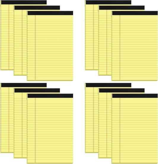 Small Yellow Legal Pads 5×8 – 12 Pack College Ruled Notepads with Perforated Pages and Double Sided Printing, Ideal for Work, Study, 80gsm Premium Thick Paper, Writing Pads 5"x8" 30 Sheets/60 Pages