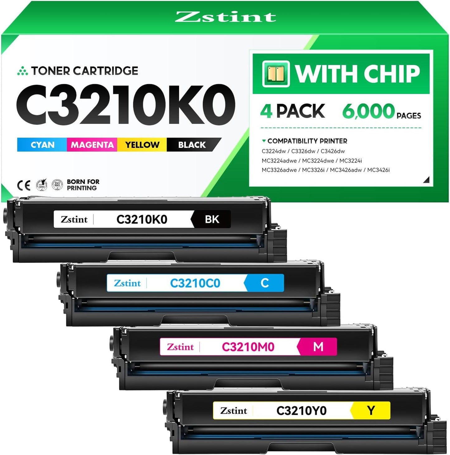 C3210K0 C3210C0 C3210M0 C3210Y0 Toner Cartridge（4-Pack with chip） Replacement Compatible for Lexmark C3224dw C3326dw C3426dw MC3224adwe MC3224dwe MC3224i MC3326adwe MC3326i MC3426adw MC3426i Printer