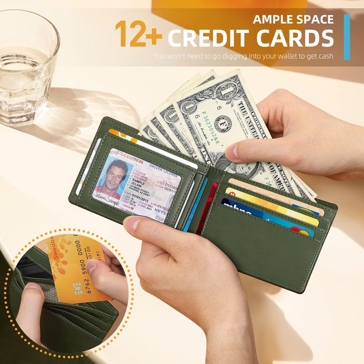 RUNBOX Novelty Wallet for Men Slim 11 Credit Card Holder Slots Leather RFID Blocking Small Thin Men's Wallet Bifold Minimalist Front Pocket Large Capacity Gift Box