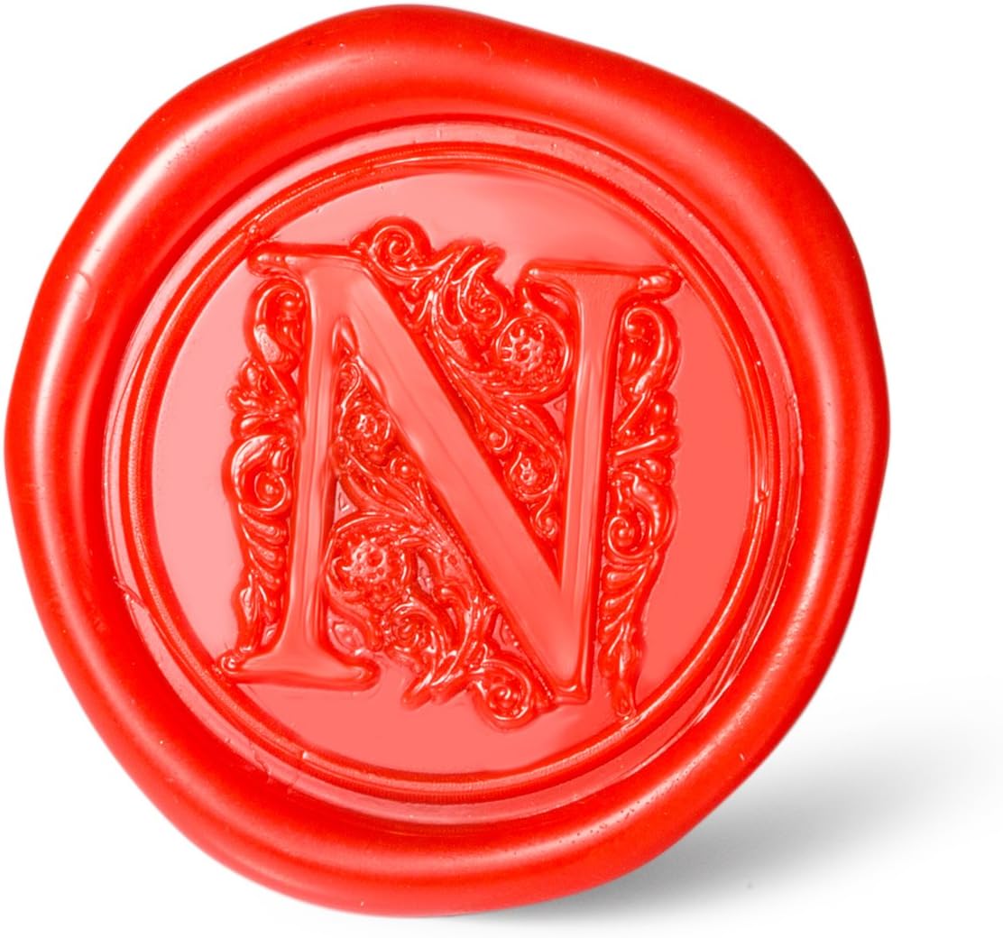 Mceal Wax Seal Stamp, Large Seal 1 1/5"(30mm) Dia, Silver Brass Head with Wooden Handle, Regal Letter A to Z Series (Letter N)