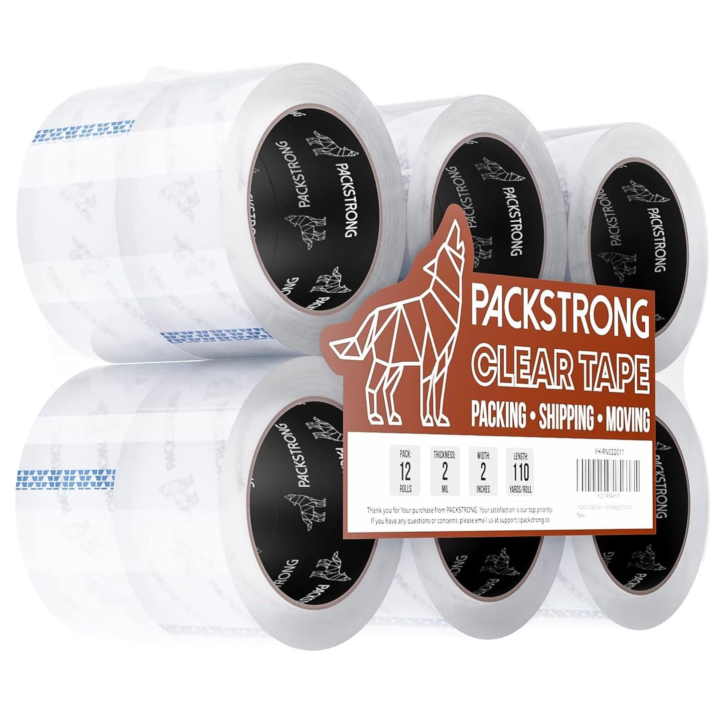 Packstrong Industrial Grade Clear Packing Tape 12 Rolls - 110 Yards per Roll - 2" Wide x 2 mil Thick, Acrylic Adhesive Tape for Box Office Moving Packaging Shipping