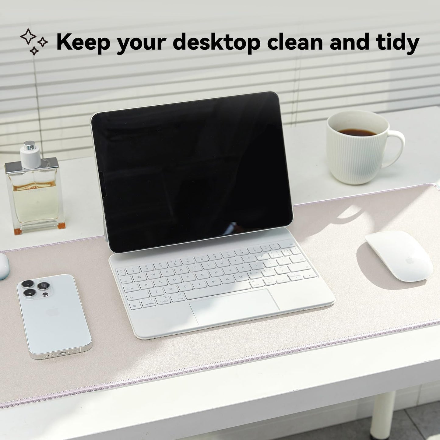 Waterproof Large Gaming Mouse Pad with Durable Stitched Edges, Non-Slip Rubber Base, Smooth Surface Mouse Mat Desk Pad for Home Office Gaming, 27.5"x11.8"x0.08", Beige