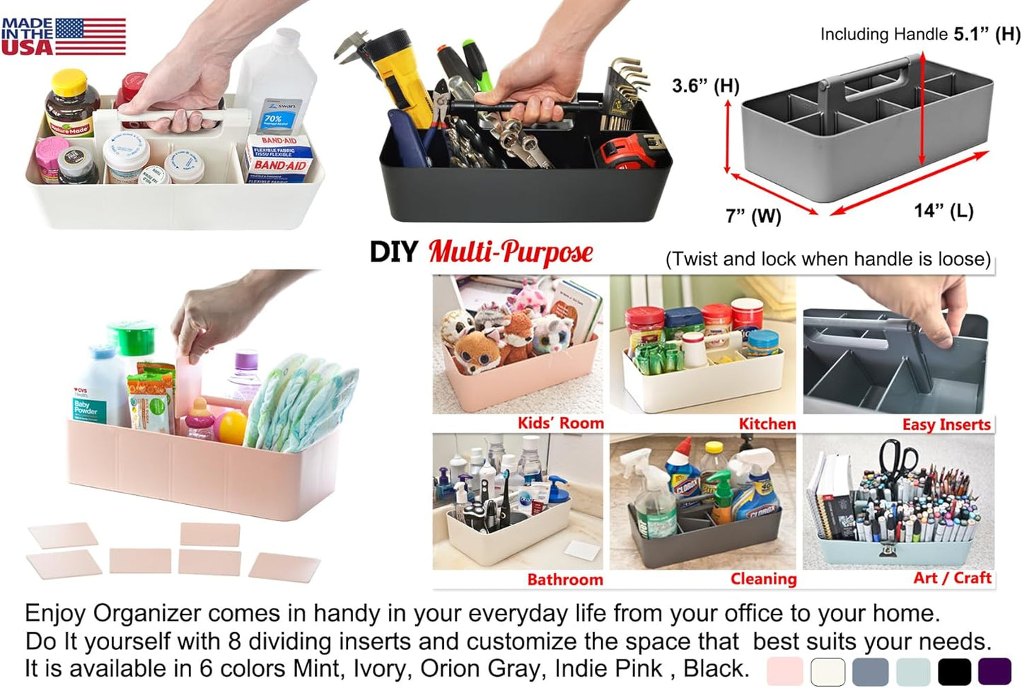 New Office Storage Portable Organizer DIY basket Caddy -MADE IN USA (Ivory)