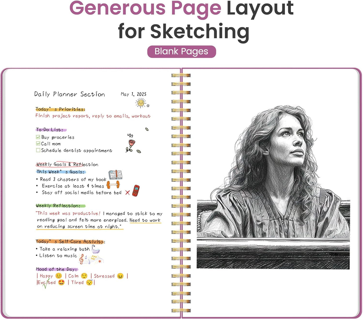 Taja Spiral Blank Notebook, 8.5"x11" Notebooks for Work, Large A4 Journal for Women & Men, Sketch Journal, Journaling Notebook for Writing, Plastic Cover Spiral Journal, Purple