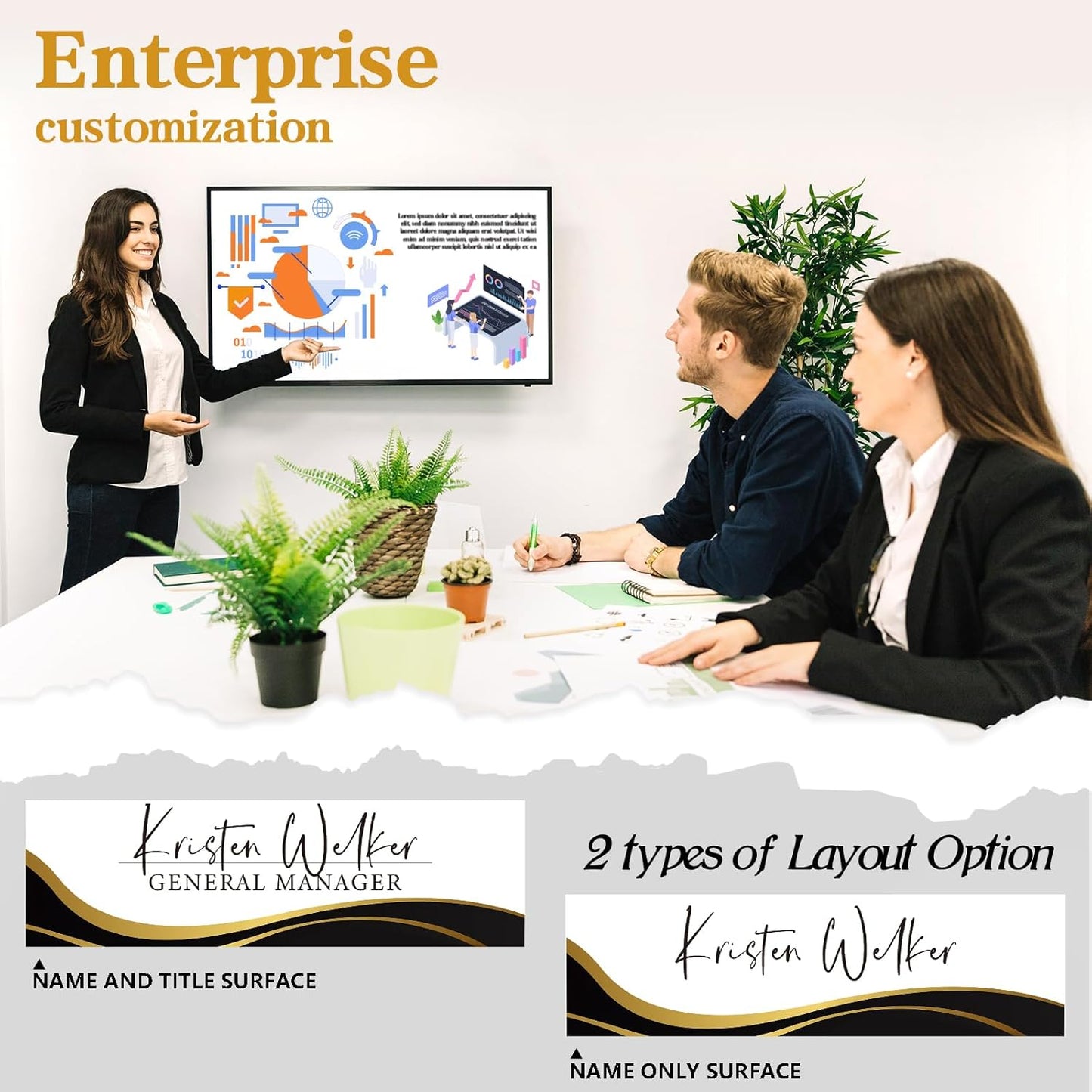 Personalized Name Plate for Desk - Custom Engraved Name Plates for Man - Boss Day Gifts for Boss - Acrylic Office Decor Appreciation Gifts for Teacher Nurse Coworker Social Worker (Wavy Black)