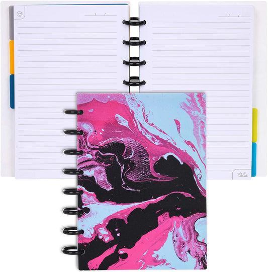 Talia Discbound Notebooks, Planner, Customizable, (xMarble Flow Taffy w/Black Discs, Junior (5.5in x 8.5in))