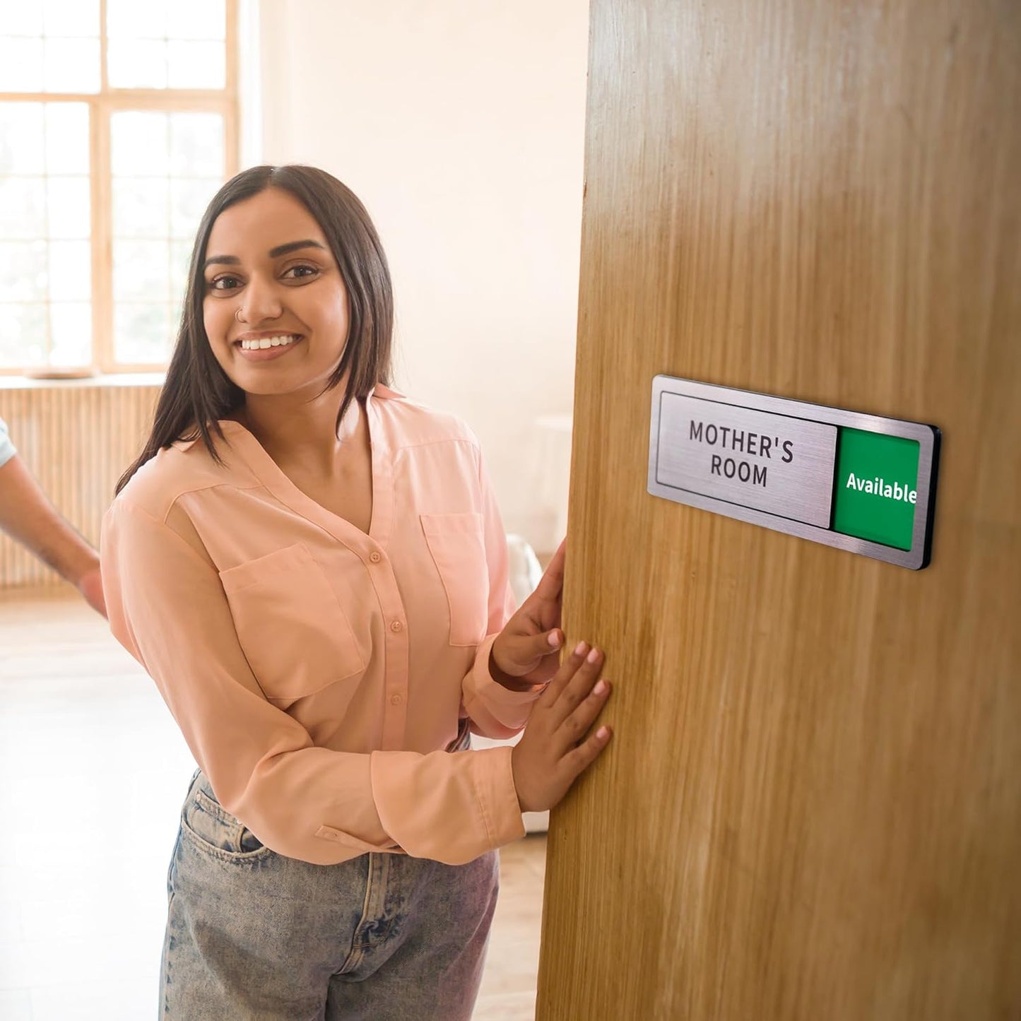 Mother's Room Door Signs, Do Not Disturb,Breastfeeding Door Sign, In Use/Available Slider Sign for Lactation Room, Privacy Vacant Occupied Nursing Signs，Brushed Silver